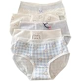 Neglance Cute Bear Korean Ruffled Panties for Teen Girls Breathable Cotton Fabric Mid Rise 5 Pairs Cartoon Anime Underwear