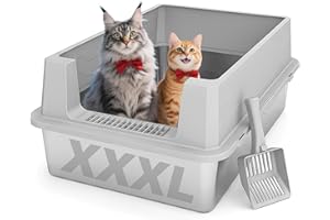 DOWANQO Stainless Steel Sifting Litter Box with Lid, Metal Litter Pan with Scoop for Big Cats Multi Cat, Extra Large Cats Litterbox Odor Control Easy Clean (No-sifting-28 * 20 * 12.5inch, XX-Large)