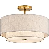 CALOKES 16" Double Drum Gold 3-Light Semi Flush