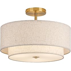 CALOKES 16" Double Drum Gold 3-Light Semi Flush