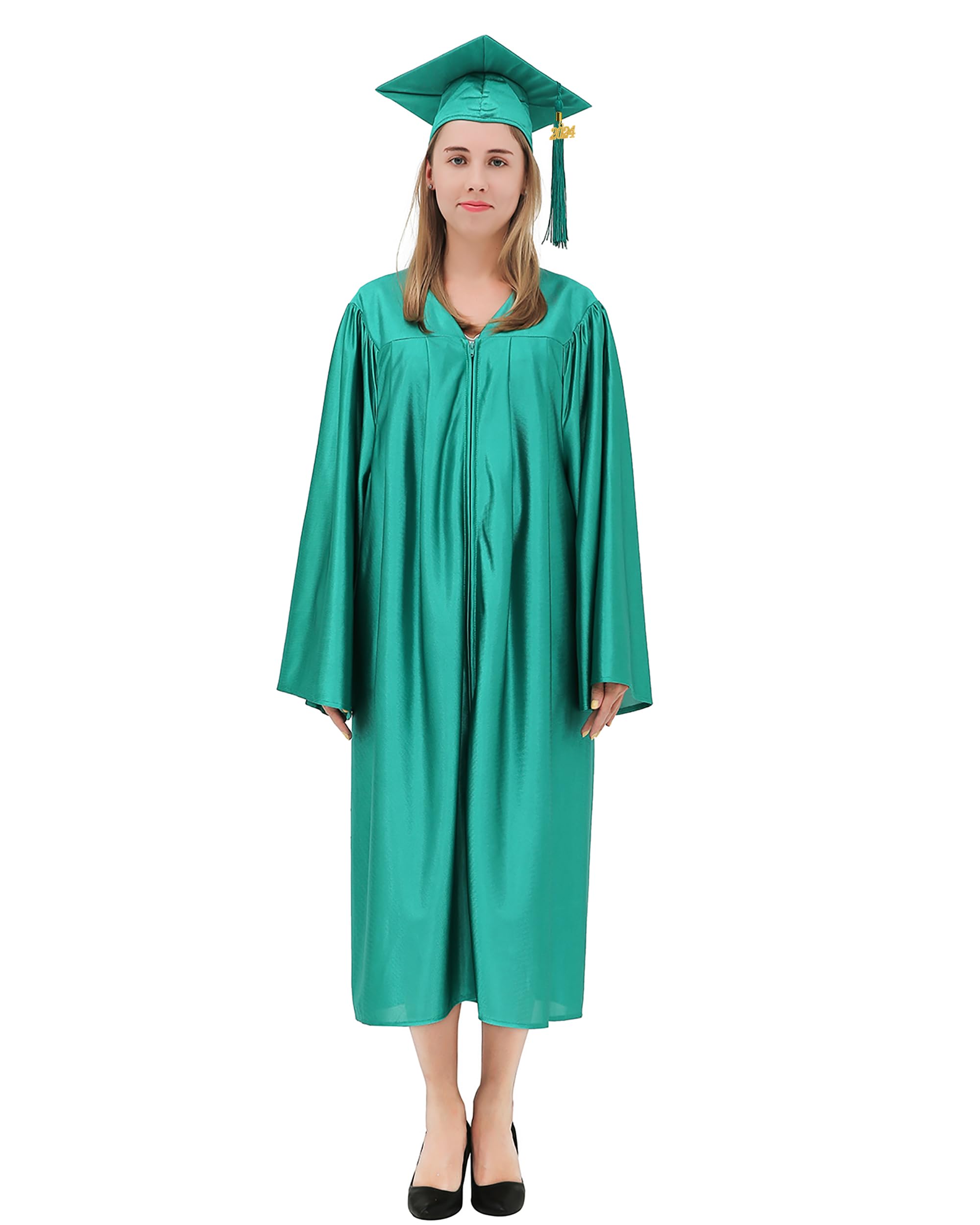 GraduationMall Shiny Graduation Gown Cap Tassel Set 2024 For High