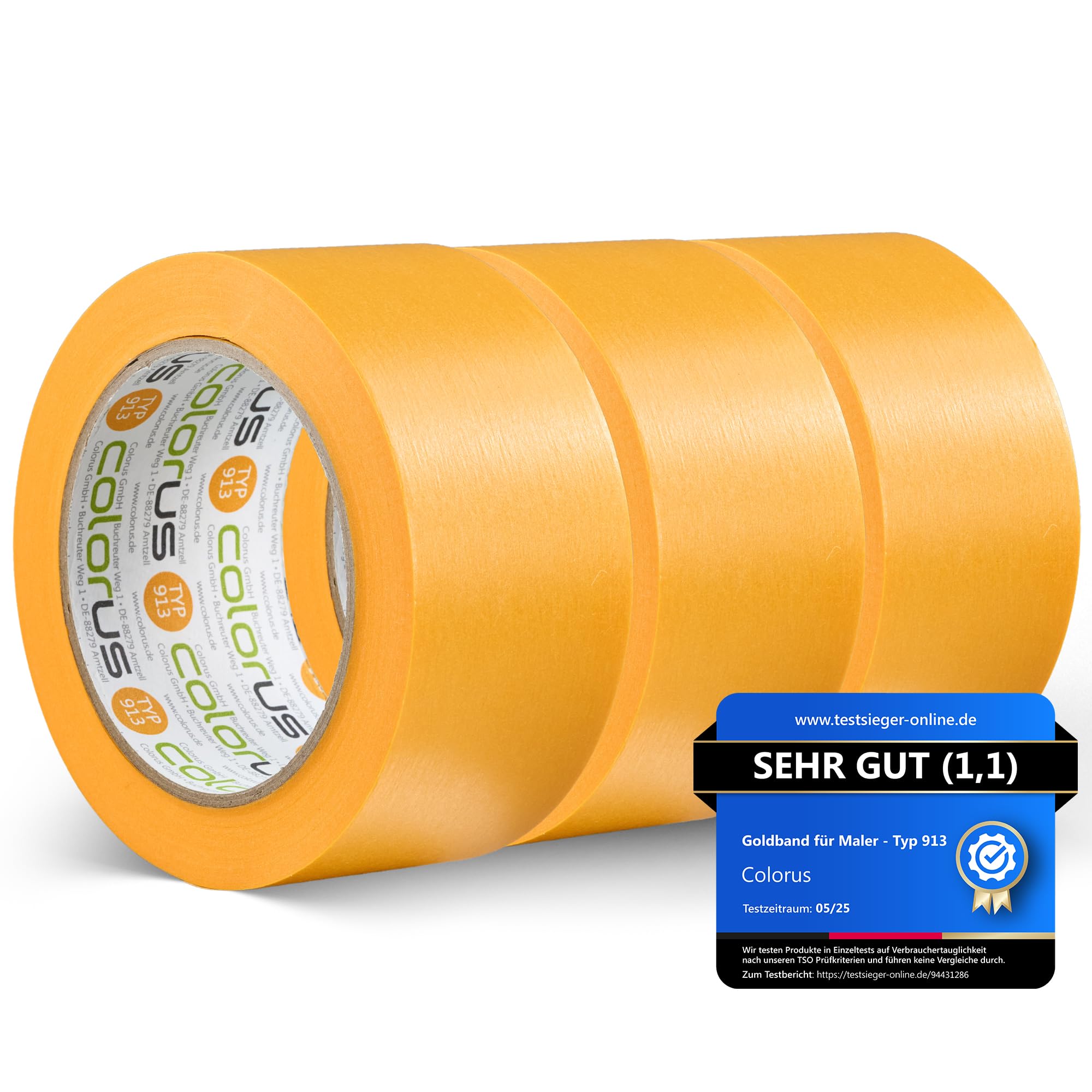 Colorus 3 x Profi Maler-Goldband Soft Tape | Maler Abklebeband 50 mm x 50 m UV beständig | Klebeband für gestochen scharfe Farbkante | Lackierband Lackier-Klebeband Lack-Abdeckband
