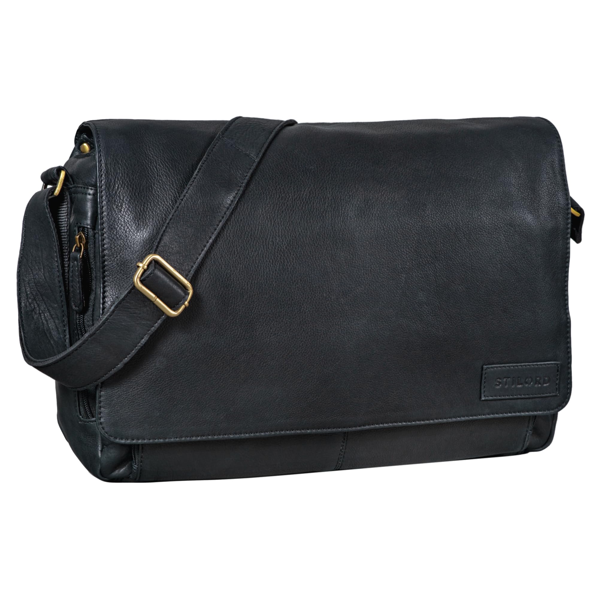 STILORD "Rick" Vintage Shoulder Bag Leather Satchel Bag Laptop Bag 15.6 inches Messenger Bag Genuine Buff-Leather Colour:Black