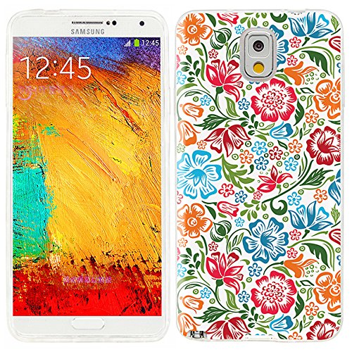 Note 3 Case,Note3 Case,ChiChiC 360 Full Protective Shockproof Slim Flexible Soft TPU Art Graphic Design Cover Cases for Samsung Galaxy Note 3,colorful red green sky blue floral flower on white