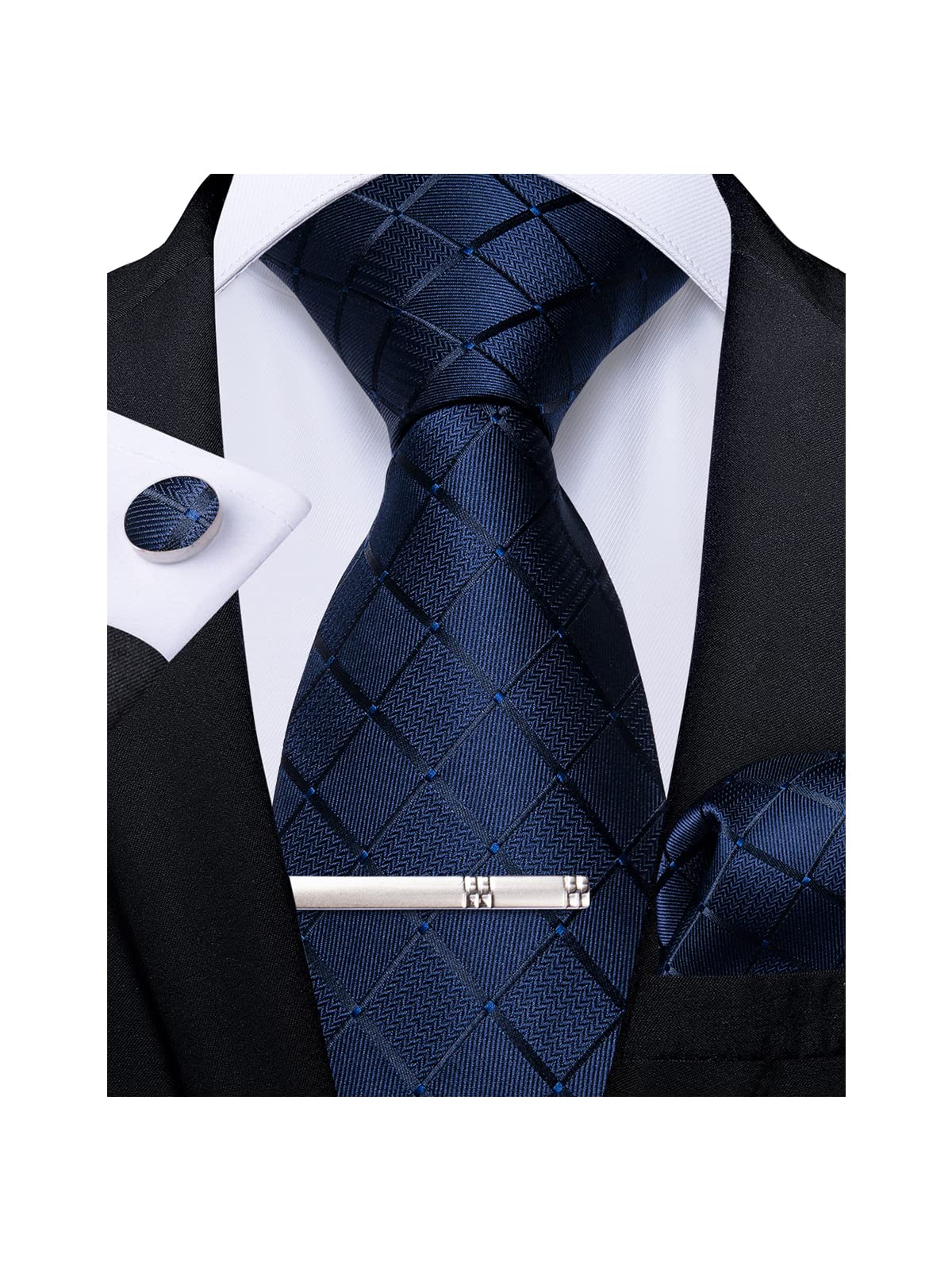 DiBanGu Men's Navy Tie Handkerchief Silk Necktie and Pocket Square Set Business(Size: One Size)