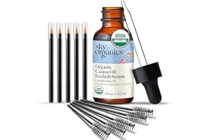 Sky Organics Organic Castor Oil Eyelash & Brow Serum, Hexane-Free Conditioning Oil that Promotes Fuller Looking Lashes & Eye Brows, 100% Pure & Cold-Pressed 1 fl. Oz. / 30 ml w ebook