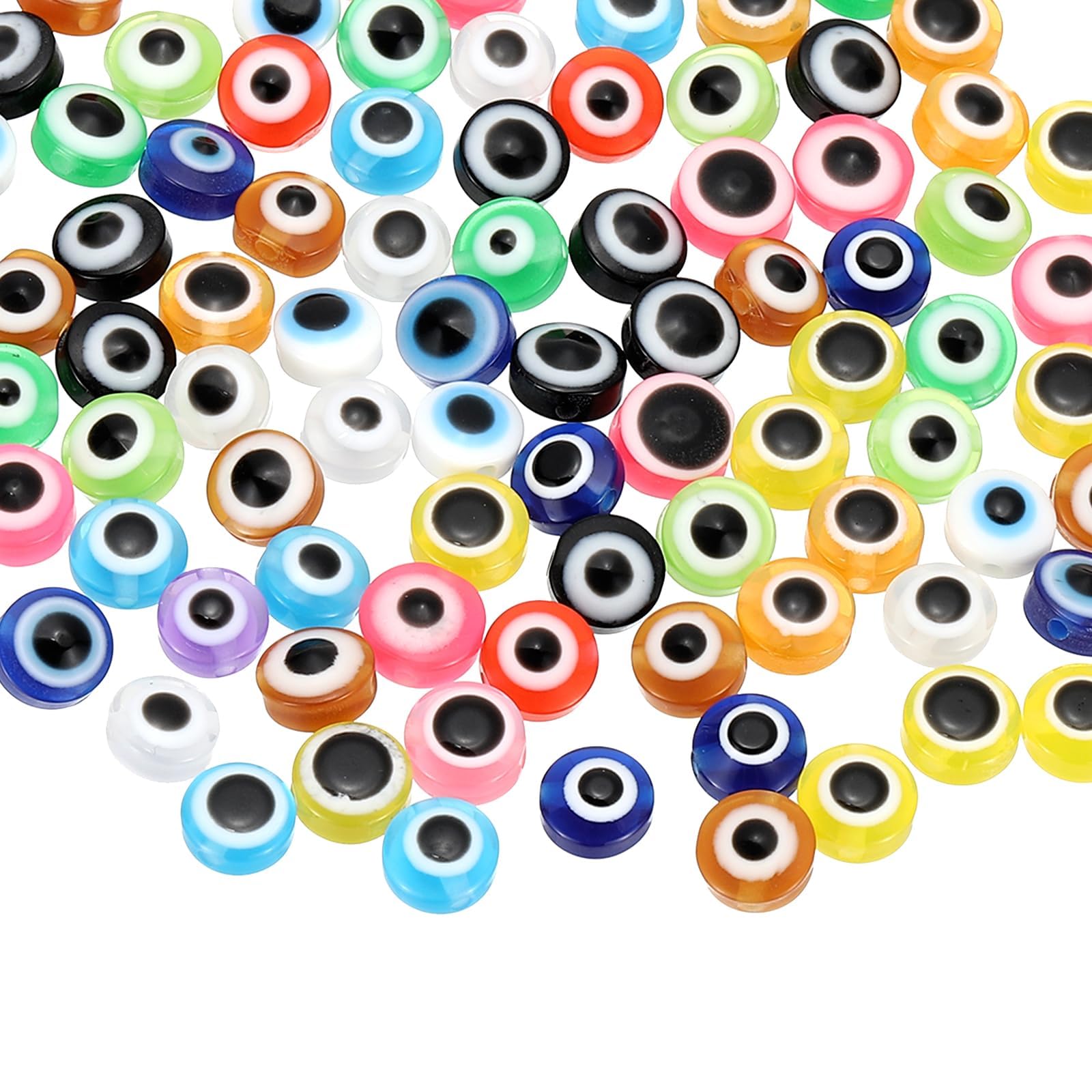PATIKIL Evil Eye Beads, 65 Pcs 8mm Flat Round Evil Eye Charm for DIY Bracelet Earring Necklace Jewelry Craft Making, Multicolor
