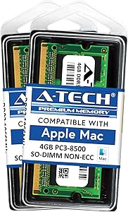 A-Tech for Apple 8GB Kit (2X 4GB) DDR3 1067MHz / 1066MHz PC3-8500 SODIMM MacBook, MacBook Pro, iMac, Mac Mini (Late 2008 Early/Mid/Late 2009 Mid 2010) Memory RAM