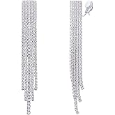 YOQUCOL Boho Tassel Chandelier Clip On Earrings CZ Crystal Long Drop Dangle Chain Bohemian Not Pierced Earrings For Women