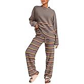 LILLUSORY 2 Piece Sets for Women 2025 Fall Outfits Two Piece Lounge Sets Sweatsuits Striped Knit Sweater Clothes Fashion