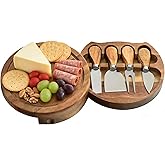Acacia Wood Cheese Board Set, Mini Charcuterie Boards with 4 Knives, Travel Charcuterie Boards Gift Set, Gifts for House Warming New Home, Birthday, Wedding, Bridal Shower