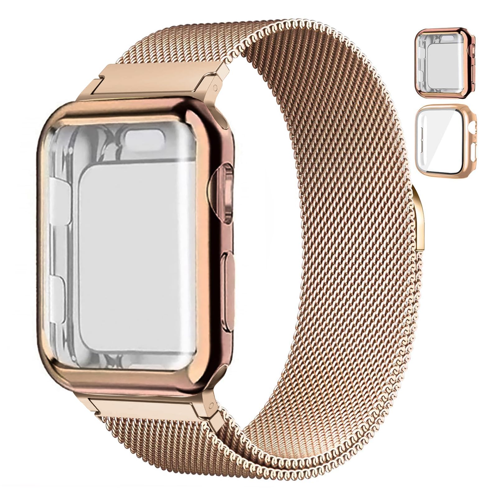 Photo 1 of Magnetic Band and Case for Apple Watch Ultra/2 Band 49mm 46mm 45mm 44mm 42mm 41mm 40mm 38mm Women/Men,Stainless Steel Milanese Loop Bracelet Strap with Cover Combo iWatch series 10 9 8 7 6 5 4 3 SE