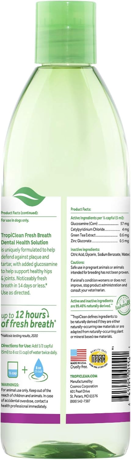 TropiClean Fresh Breath Dog Teeth Cleaning, Dog Dental Care for Bad Breath, Breath Freshener, Water Additive Mouthwash - Image 3