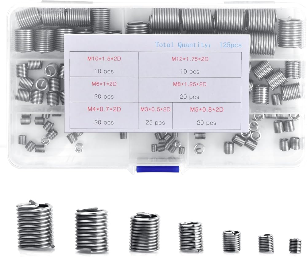 Suchoow 125PCS M3-M12 Wire Thread Inserts Stainless Steel Helicoil Screw Repair