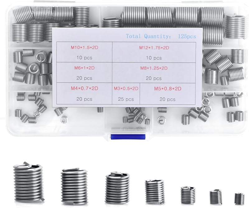 Suchoow 125PCS M3-M12 Wire Thread Inserts Stainless Steel Helicoil Screw Repair