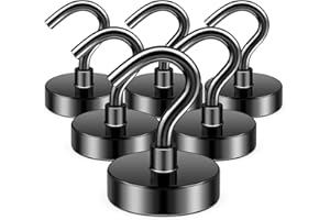 FINDMAG Black Magnetic Hooks, 50lbs Strong Magnetic Hooks for Hanging, Neodymium Rare Earth Heavy Duty Magnets with Hooks, N52 Magnet Hooks for 2026 Cruise Cabin Ship Essentials, Travel, 6 Pack
