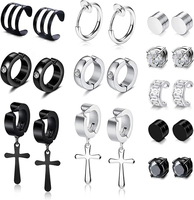 YADOCA 11 Pairs Nonpiercing Cross Dangle Hoop Earrings Stud Earrings