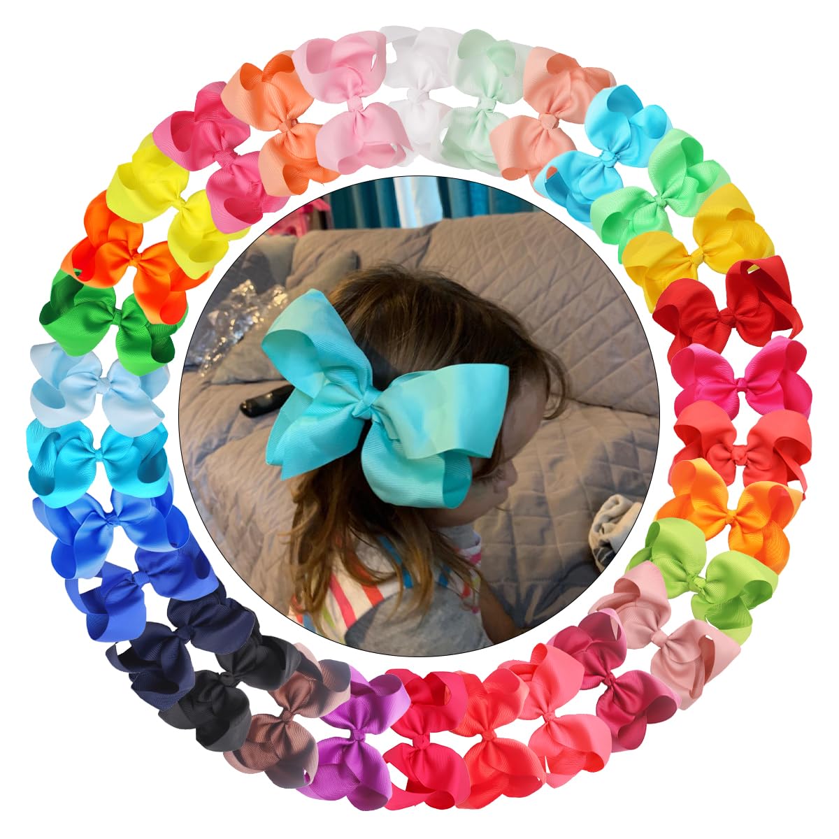 Photo 1 of CÉLLOT 30 Pieces 6 Inch Hair Bows for Girls Clips Grosgrain Ribbon Boutique Hair Bow Alligator Clips For Girls Teens Toddlers Kids