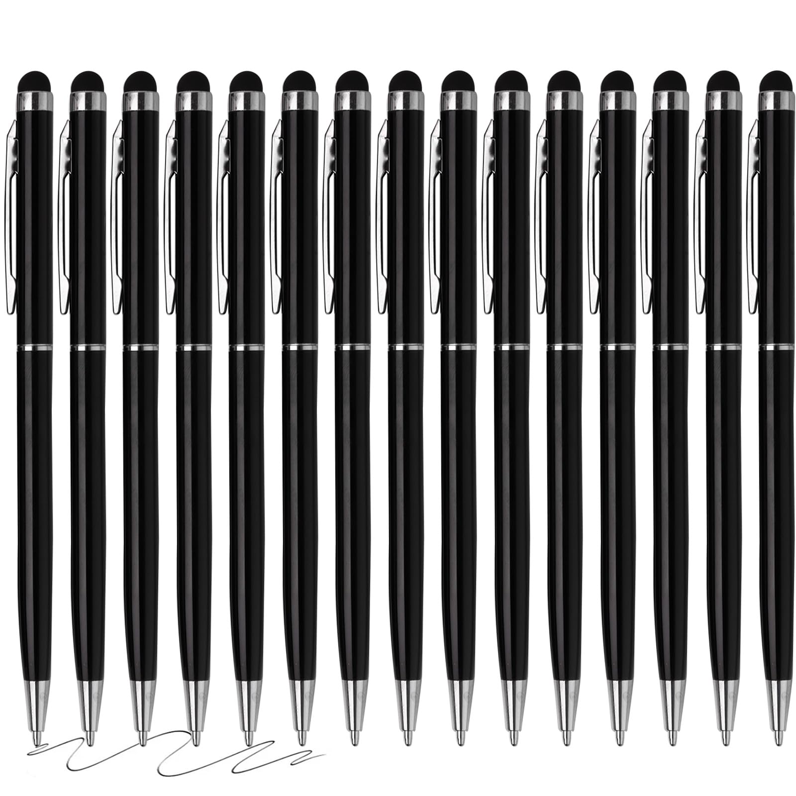 FIRCRE 15 Pack Stylus Pens for Touch Screens Stylus Pen Compatible with Phone Tablets Kindle and Black Ink Ballpoint Pens-2 in 1 Stylists pens for Touch Screens (Black)