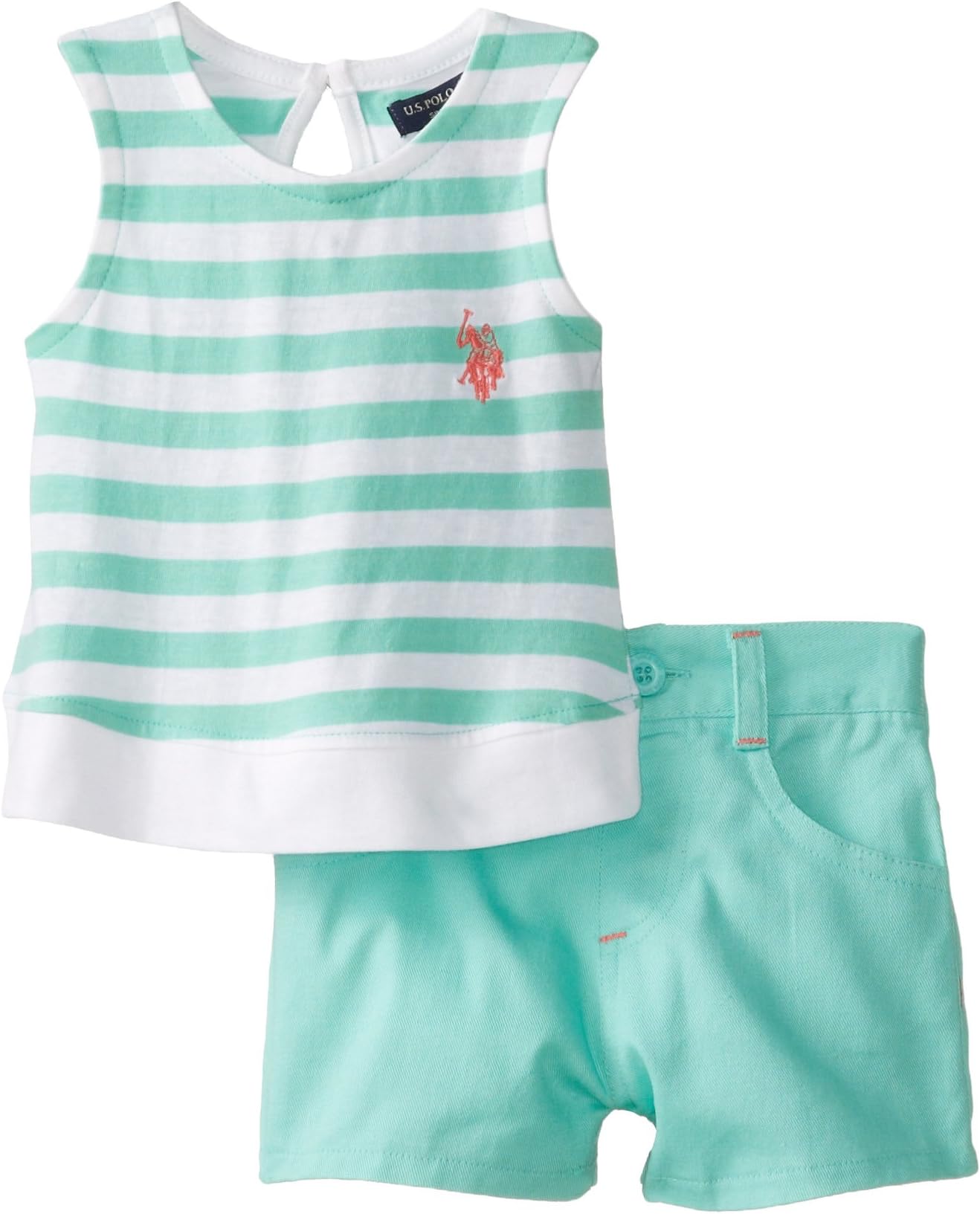 U.S. Polo Assn. Baby-Girls Newborn Striped Tank Top and Solid Short Shorts Set