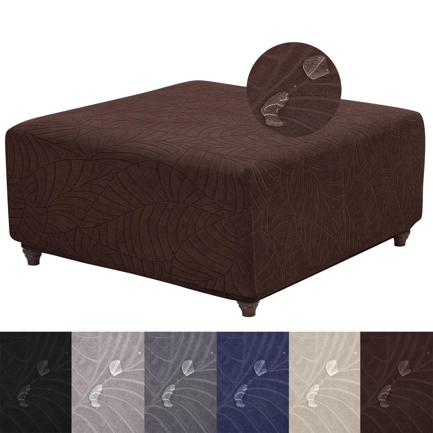 Photo 1 of HFCNMY Ottoman Cover Square-Stretch Water Repellent Ottoman Cover -Thick Square Storage Foot Stool Covers with Elastic Bottom Coffee X-Large