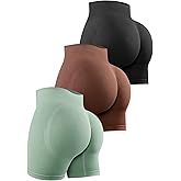 YNNTHY Women's 3 Piece Workout Shorts Scrunch Butt Lifting High Waist Gym Biker Shorts Seamless Ruched Booty Yoga Shorts S-XL