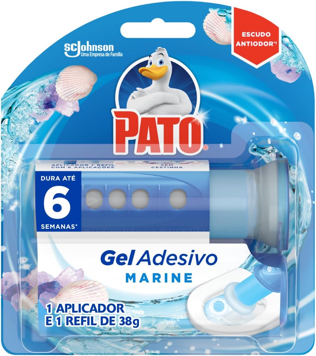 Pato Desodorizador Sanitário Gel Adesivo Marine, Limpeza Banheiro, Com Aplicador, 6 Discos
