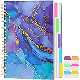 5 Subject Notebook College Ruled, A5 Spiral Notebook with Removable Pocket Dividers Tabs, Lined Organizer Notebook Journal for Women, 240 Pages Notebooks for Work School Note Taking, Purple Marble