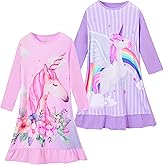 ZEBZOO Girls Nightgowns Long Sleeve Cotton Night Dress 2-9 Years,Pack of 2