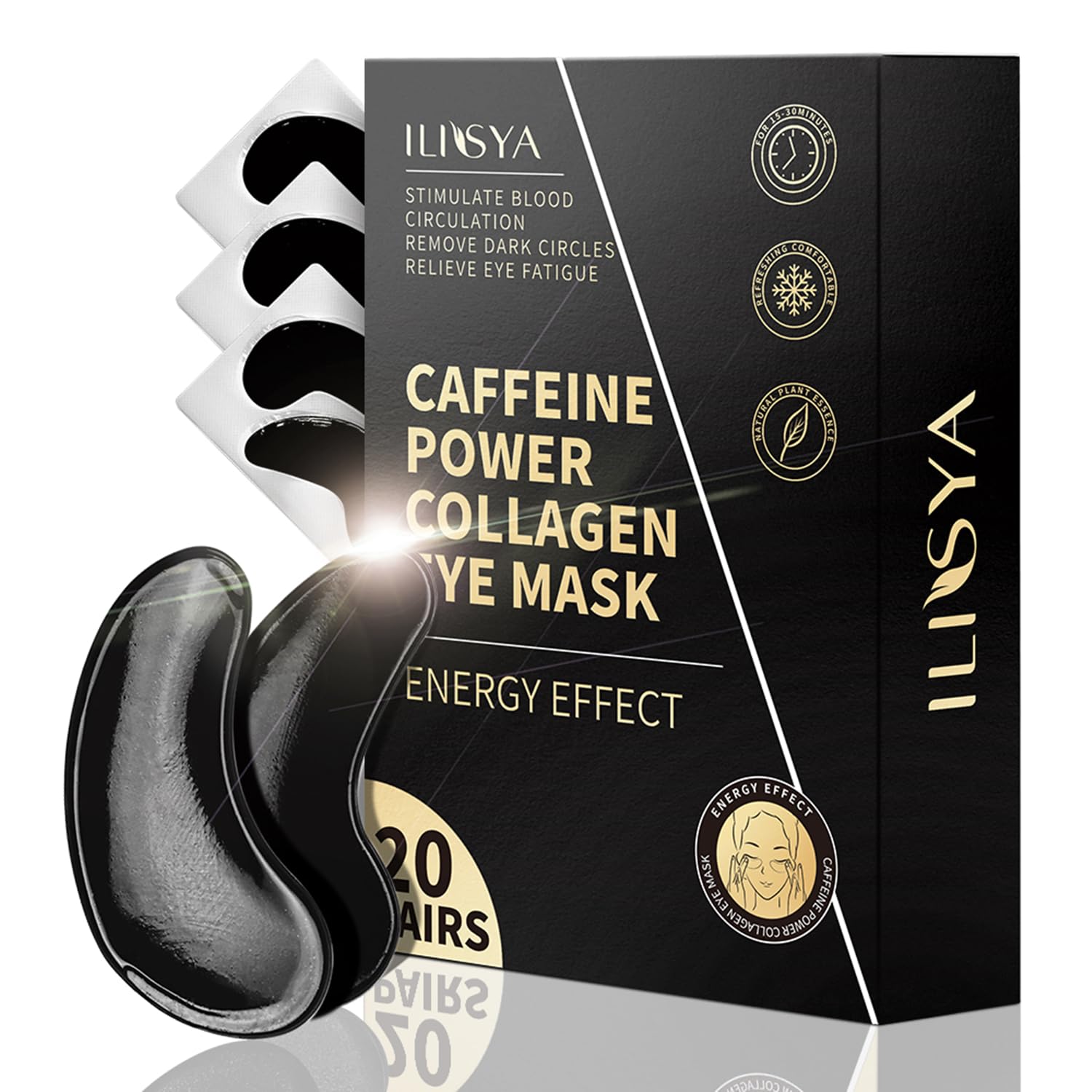 Collagen Under Eye Patches with Caffeine Eye Treatment Mask for Dark Circles Eye Fatigue Puffiness Refreshing Revitalizing Skin Care Eye Gel Pads-20 Pairs