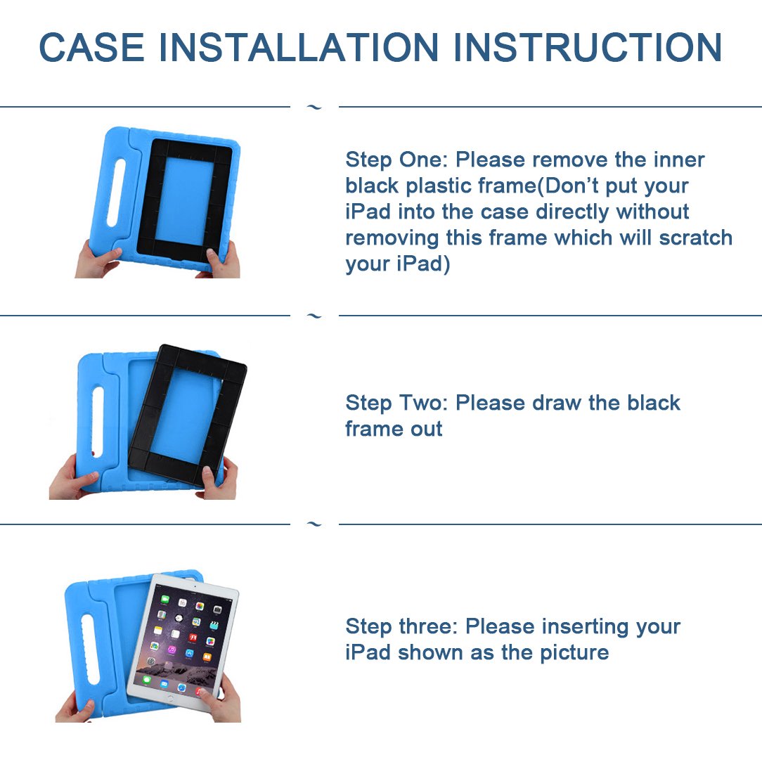 CAM-ULATA for New 9.7 iPad Case Kids 2018/2017 Shockproof for iPad Air 1 Air 2 Tablet Kids proof Handle Cover 5th 6th Generation 9.7 inch with Folio Stand Blue