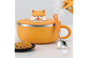 1200ml Ramen Bowl 304 Stainless Steel Noodle Bowl with Lid and Spork Heat Resistant Instant Noodle Bowl with Handles Dustproo