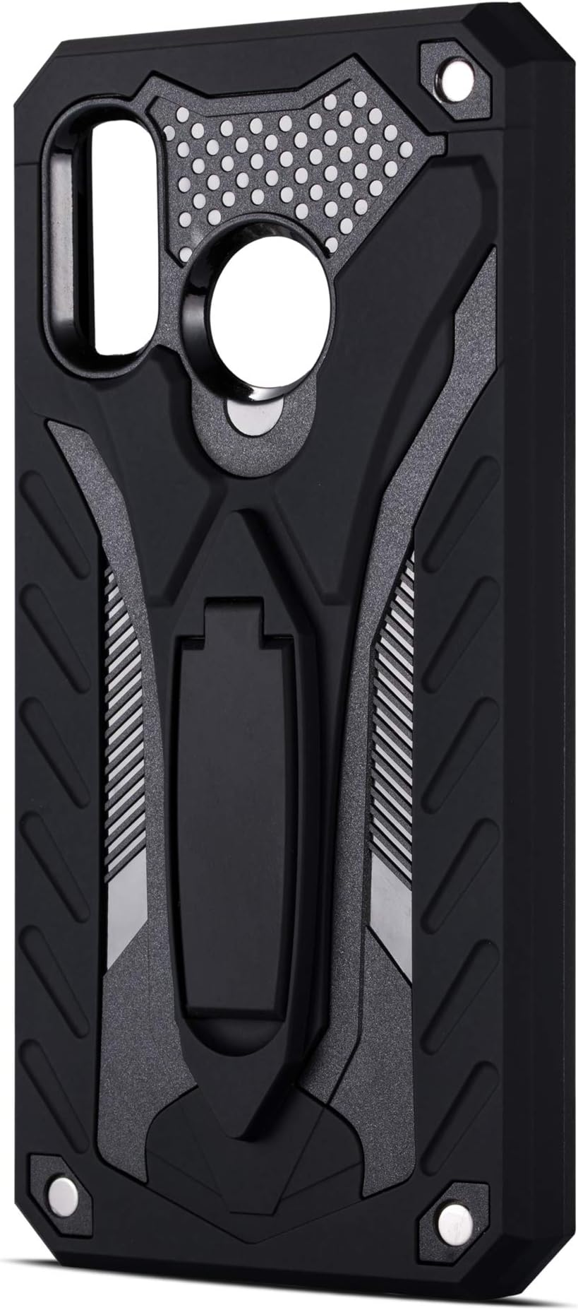 for Samsung Galaxy A40 Case Slim Hard Shell PC Soft TPU Military Grade Duty Protective Cover with Holder Kickstand Grip Case (Black)