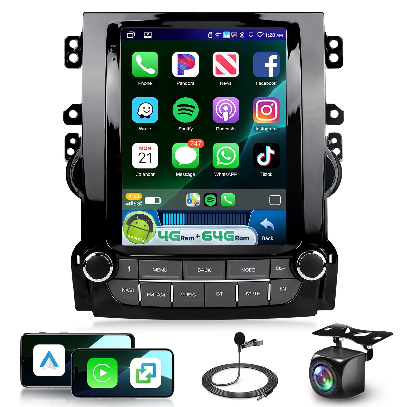 View 1 of ***PARTS ONLY/DAMAGED WIRES***4G+64G Car Radio for Chevrolet Chevy Malibu 2012-2015 Android Car Stereo Upgrade with DSP Wireless Carplay/Android Auto, 9.7" HD IPS Touch Screen Radio Bluetooth 5.0 FM/RDS Backup Camera