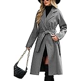 VXVGER Women's Elegant Pea Coat Lapel Collar Double Breasted Trench Jacket Fall Slim Long Outerwear with Belt Pockets