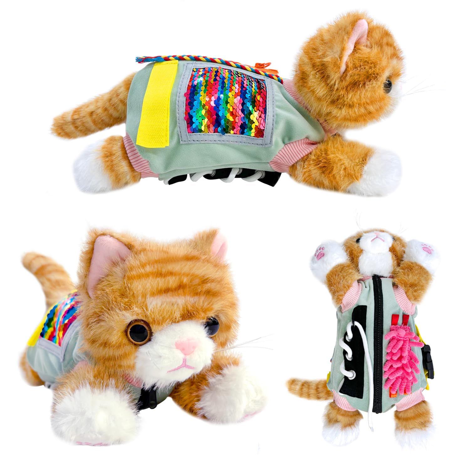 Fidget Blanket for Dementia, Fidget Cat Blanket for Elderly, Fidget Sensory Cat Blanket for Seniors with Alzheimer’s, Dementia Products for Elderly, Sensory Fidget Blanket