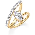 PAVOI 14K Gold Plated Premium Cubic Zirconia Square Solitaire Engagement Ring for Women - Unique Wavy Promise and Fake Wedding Ring