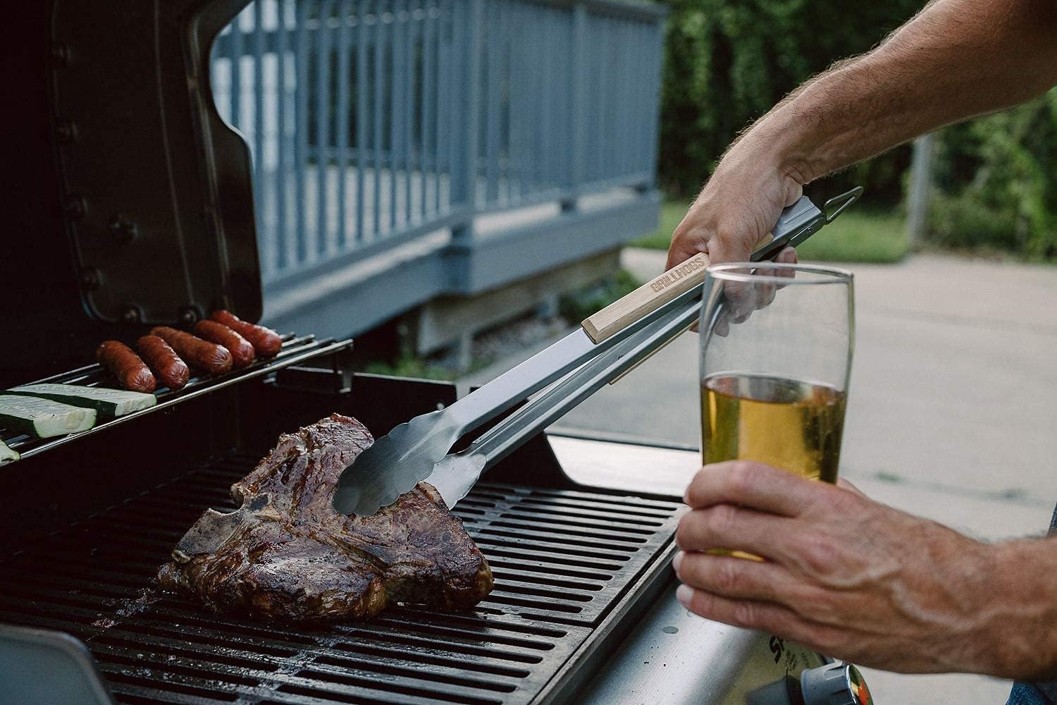 GRILLHOGS Dropkick Your Old Tongs, 16-Inch Barbecue Tongs are The Only Equipment That Can Handle Your Massive Meat, Stainless Steel + Oak Wood BBQ Tongs, Premium Grill Tongs : Garden & Outdoor