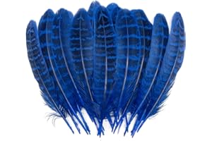 LWINGFLYER 100pcs Royal Blue Colored Pheasant Feathers 5-7 Inches Spotted Wing Quill Feathers for Hats Crafts Clothing Mask Decorating Party Decorations Accessories