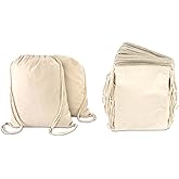 DALIX Canvas Drawstring Bag String Backpack Mens Womens Bulk Natural 12 Pack