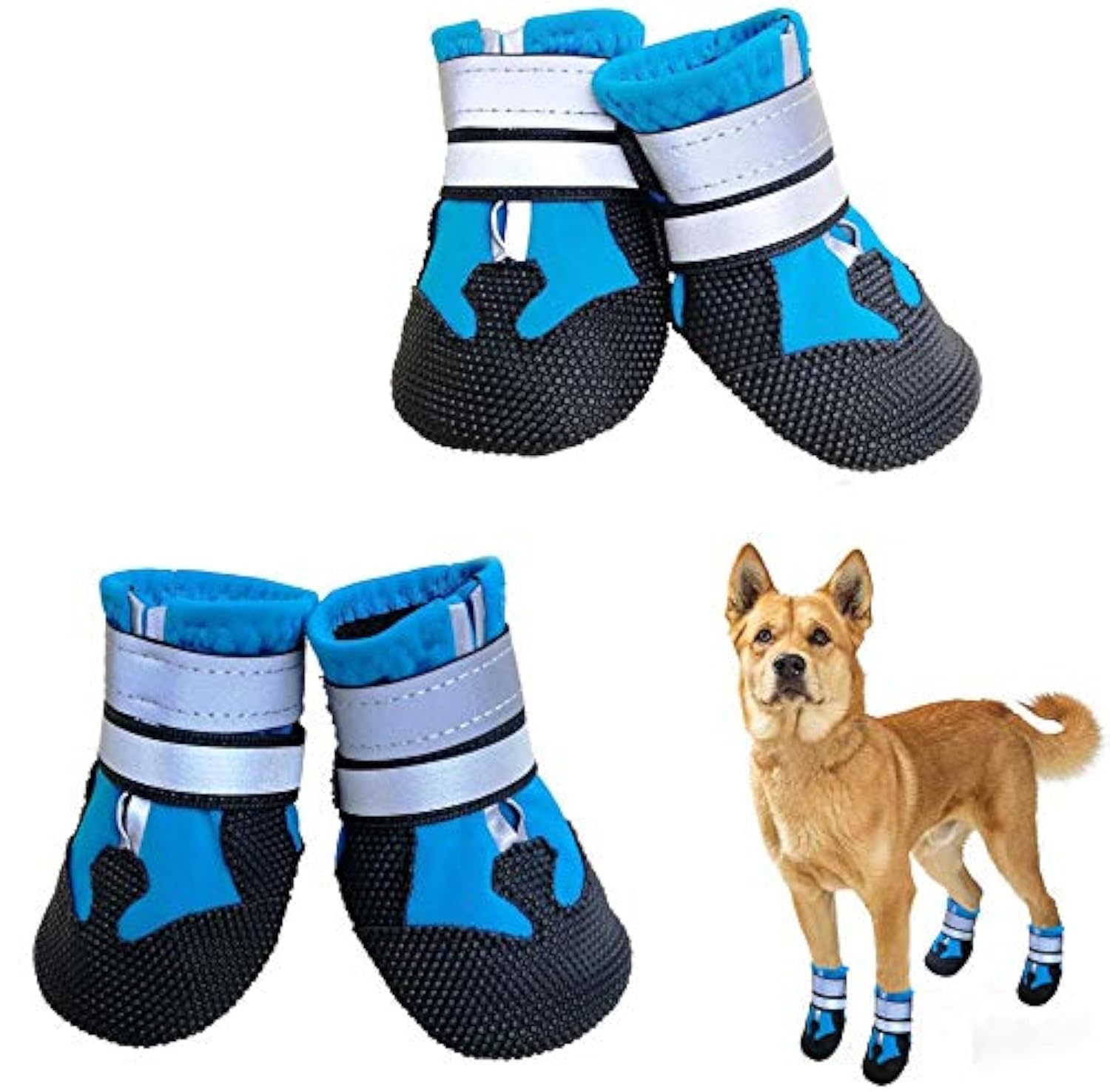NeuWee Dog Shoes, Waterproof Dog Boots for Injured Paws, Set of 4 Waterproof Dog Boots with Adjustable Reflective Straps and Anti Slip Sole for Small Medium Large Dogs (Blue, XL)