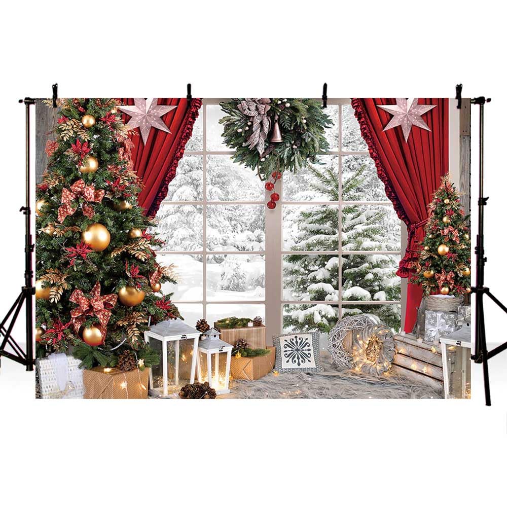 AIBIIN 7x5ft Winter Christmas Photography Backdrop Snow Scene Window Xmas Tree Kids Family Portrait Decor Background Studio Prop Supplies