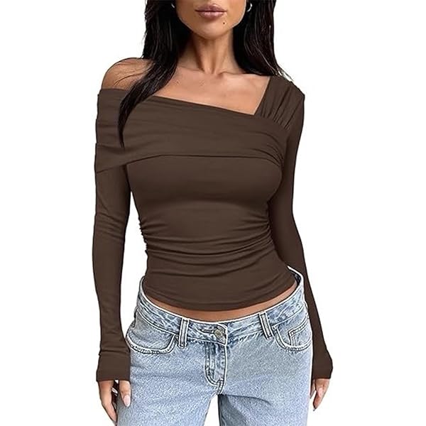 SEMATOMALA Women's Off Shoulder Long Sleeve Top - Ruched, Slim Fit Y2K Crop Top For Going Out - View #7