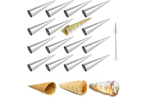 FantasyDay Non-stick Cream Horn Molds Stainless Steel, 5 inch Large Size Cannoli Tubes Kit Pack of 16 Baking Cones Pastry Roll Horn Croissant Mold - Christmas Anniversary Free Standing Cone Shape