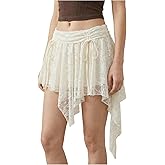 MakeMeChic Women's Plus Size Mini Skirts Floral Lace High Waisted Boho Asymmetrical Skirt