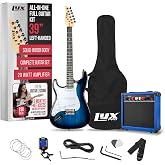 LyxPro Left Hand 39 Inch Electric Guitar and Starter Kit for Lefty Full Size Beginner&rsquo;s Guitar, Amp, Six Strings, Two Picks, Shoulder Strap, Digital Clip On Tuner, Cable and Soft Case - Blue
