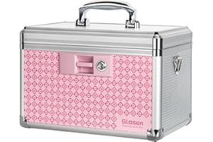 Glosen Medicine Lock Box,locking medicine box, Security Lock Boxes【Medium Pink】 12 x 7.68 x 7.87 Inch,lock box, First Aid Key Safe Box,Lock Box for Medication