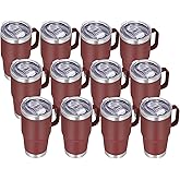 VEGOND 20 oz Tumbler Bulk with Handle Lid and Straw, Stainless Steel Insulated Travel Coffee Mug Set, Spill Proof Double Wall Metal Tumblers Cups, Wine Red 12 Pack