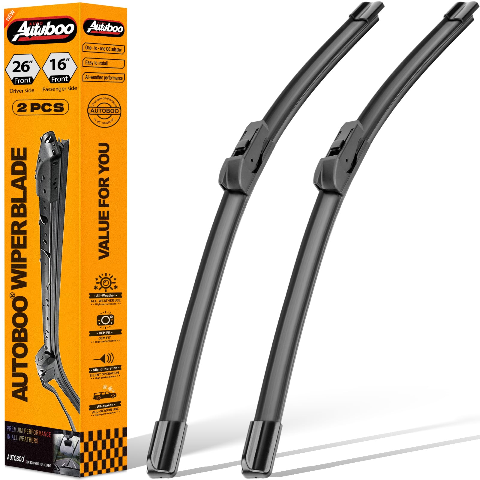 AUTOBOO 26"+16" Windshield Wipers Replacement for Chevy Trax 2024 2025 -Original Factory Quality (Pack of 2) Image