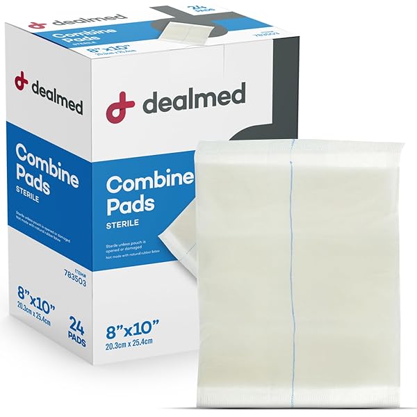DEALMED ABDOMINAL COMBINE PADS 8″X10″ (24-PACK) STERILE INDIVIDUALLY WRAPPED, ABD PADS, ABSORBENT, NON ADHERENT FOR WOUND CARE, DRAINAGE, FIRST AID, 24/BOX (1 PACK)
